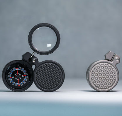 Loki-Nav:  Titanium | Replaceable Compass, Rotatable Loupe & 3-in-1 Cap