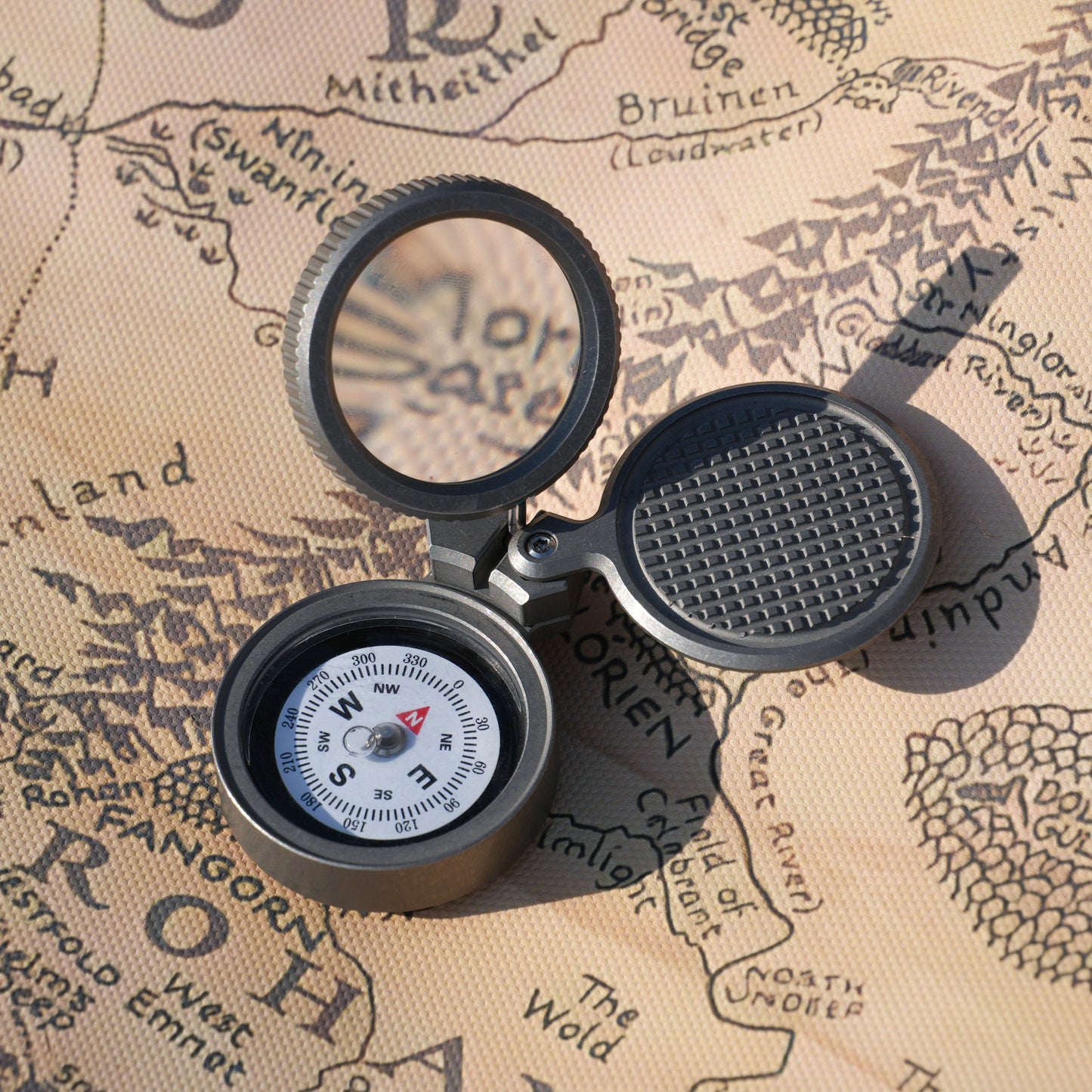 Loki-Nav:  Titanium | Replaceable Compass, Rotatable Loupe & 3-in-1 Cap